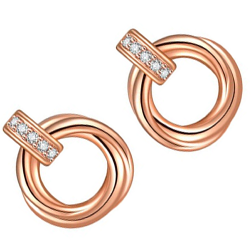Rose Gold-Plated Cubic Zirconia-Studded Studs Earrings